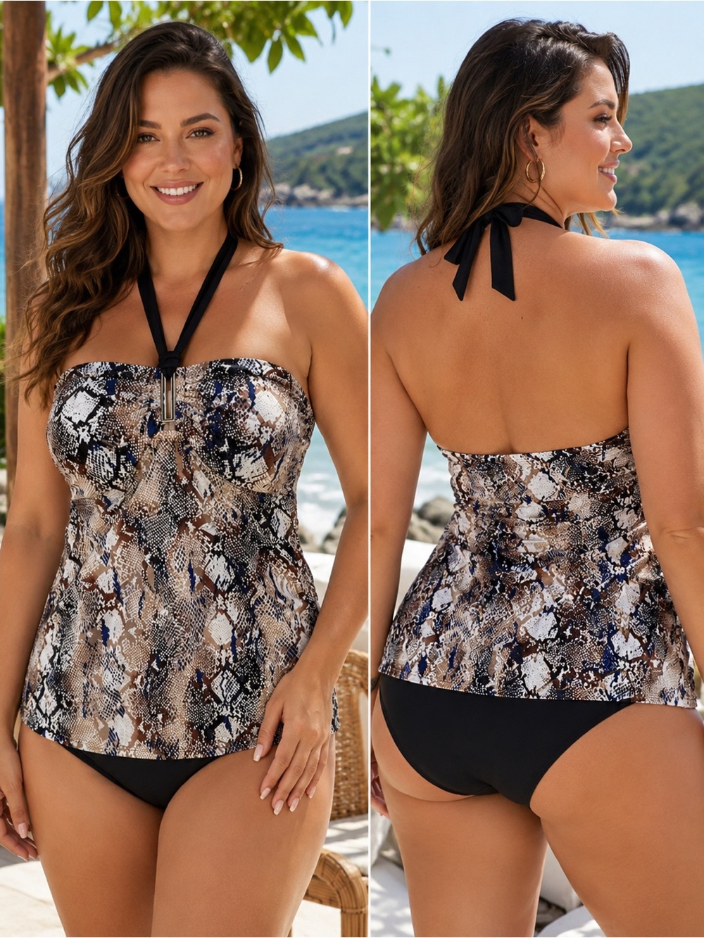 Dana Buchman NWT Snake Print Halter Tankini Swim Top Size 12